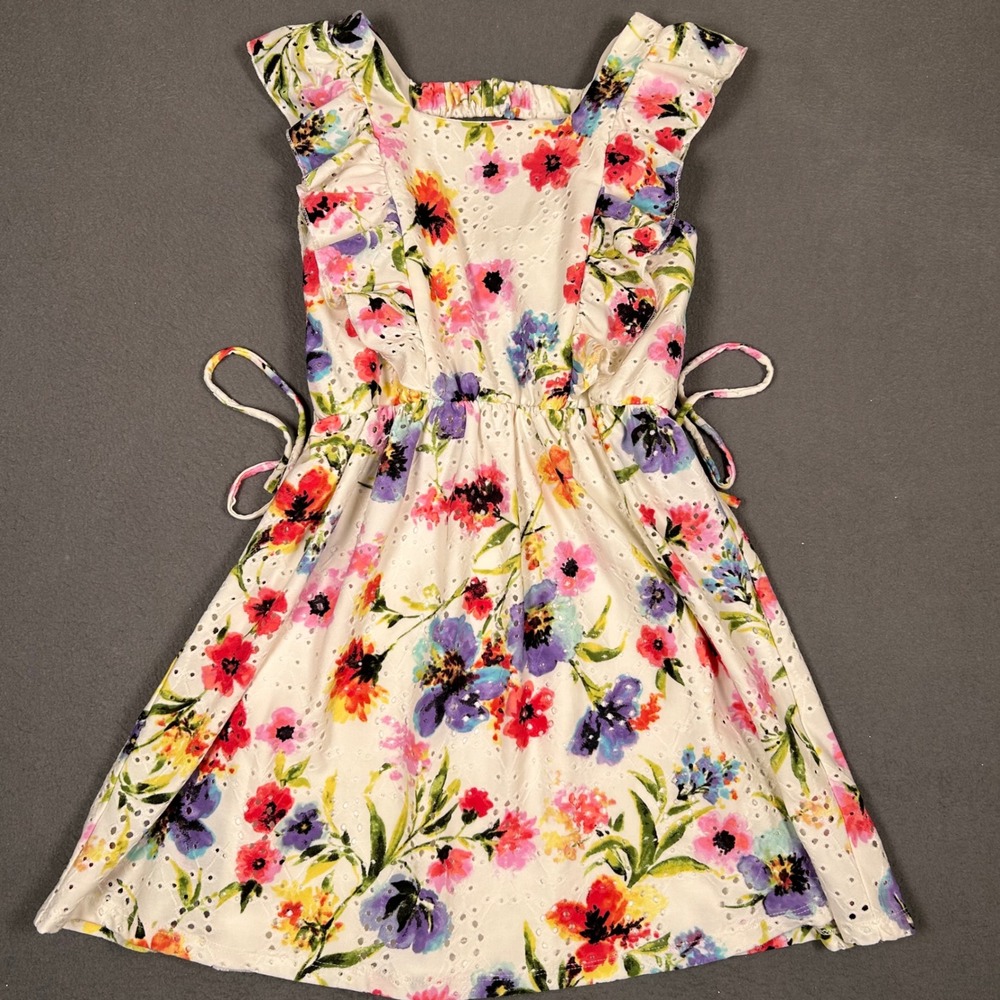 Speechless Kids Dress Girls 8 White Floral Eyelet Ruffle Sleeve Fit & Flare